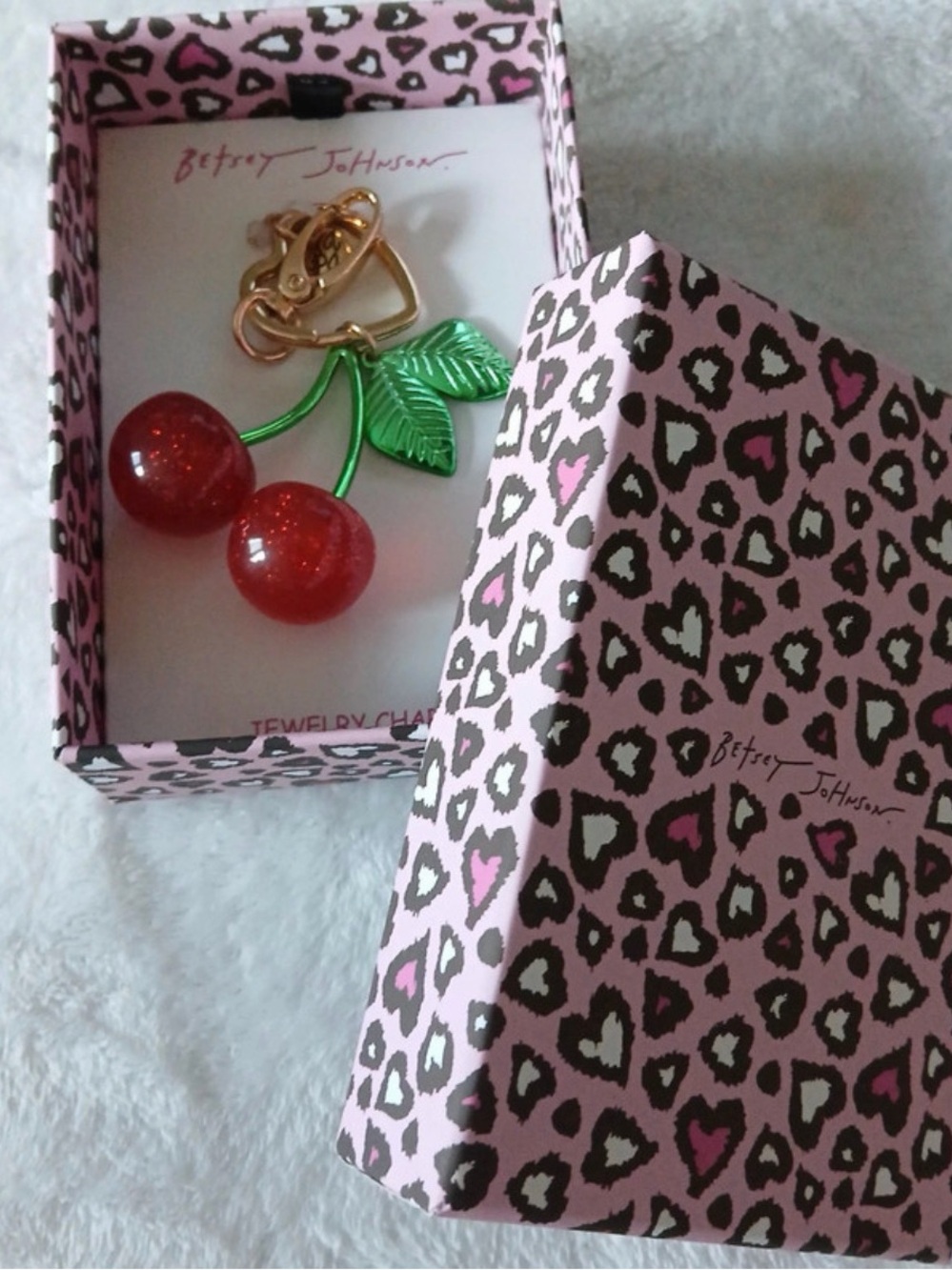 Betsey Johnson Red Cherry Key & Card Holder with Green Leaves